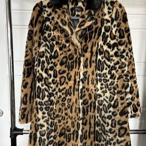 Topshop Leopard Print Faux Fur Coat - Bracelet Sleeve